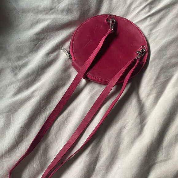 Handmade Pink Leather Crossbody Zippered Wallet Bag - Picture 6 of 7